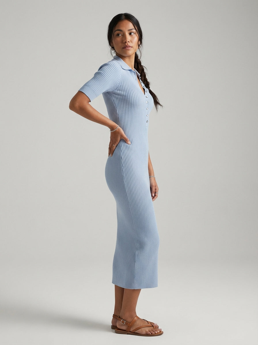 Women's Dress Ribbed Button Front | Midi
