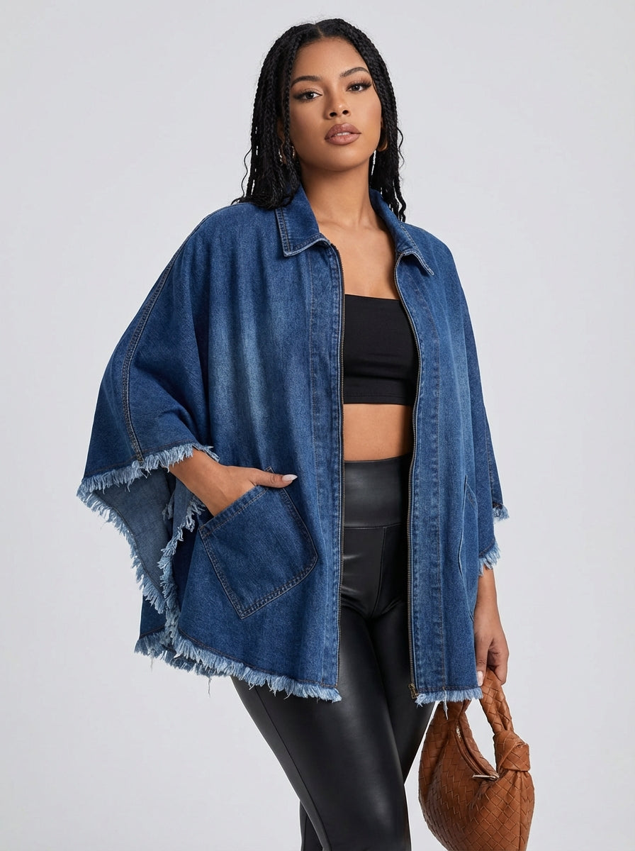 Women's Jacket Oversized Zip Front | Batwing Style