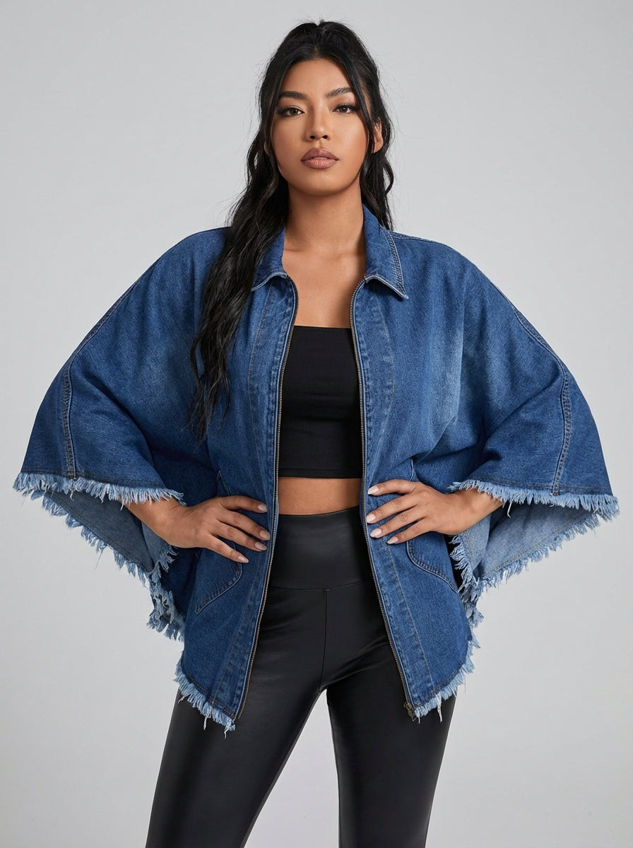 Women's Jacket Oversized Zip Front | Batwing Style