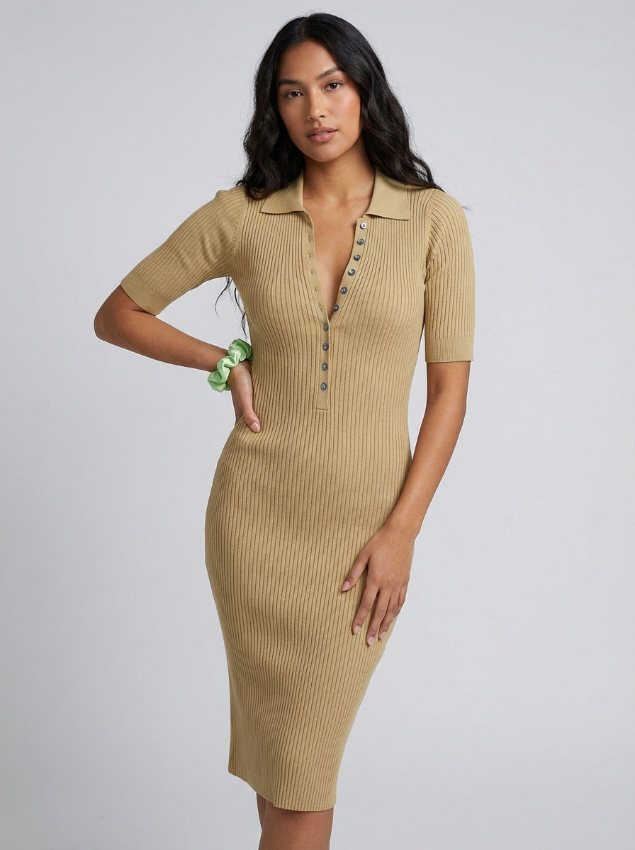 Women's Dress Ribbed Button Front | Midi